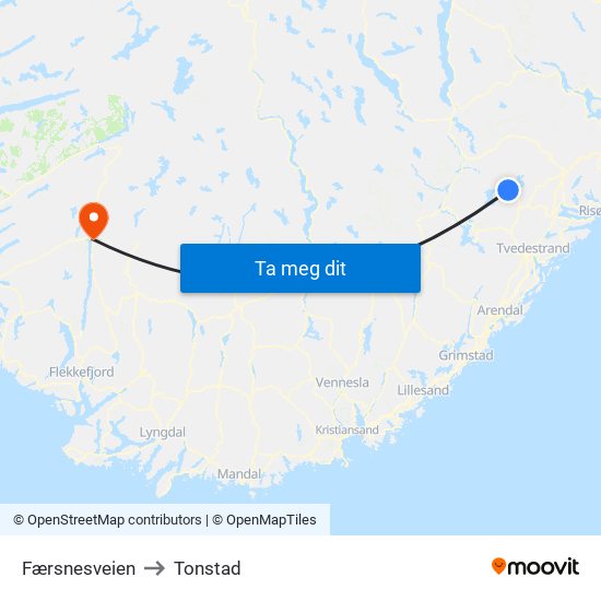 Færsnesveien to Tonstad map