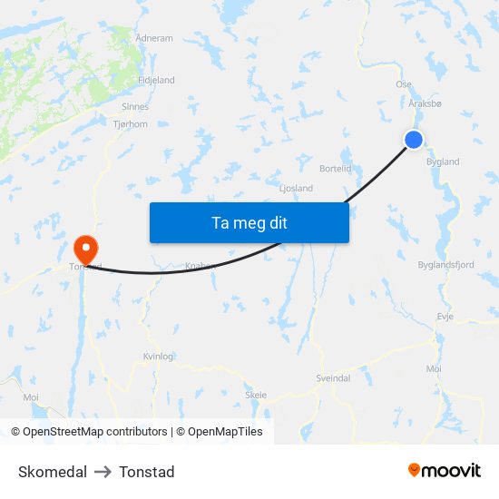 Skomedal to Tonstad map