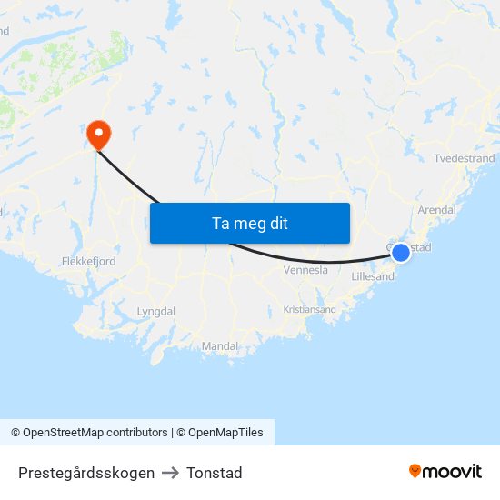 Prestegårdsskogen to Tonstad map