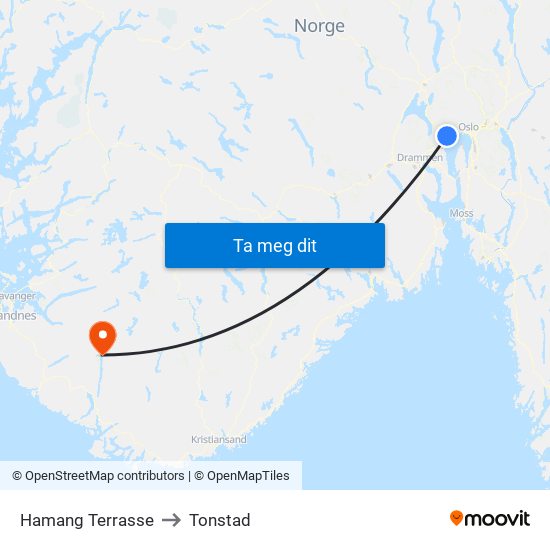 Hamang Terrasse to Tonstad map