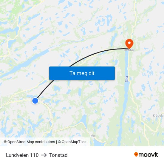Lundveien 110 to Tonstad map