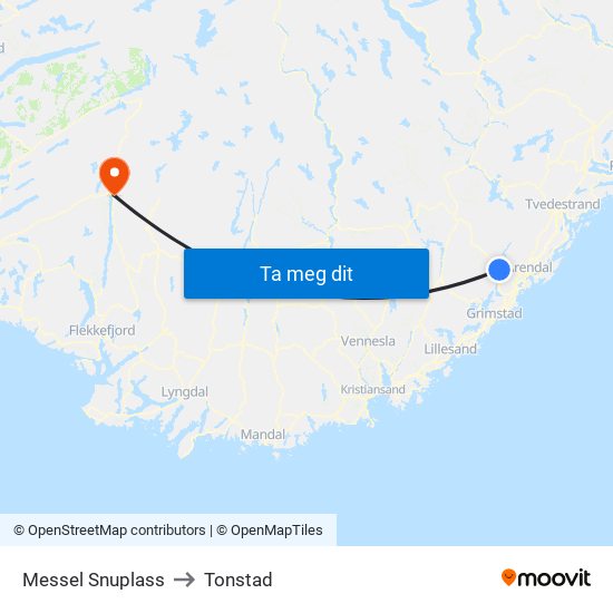 Messel Snuplass to Tonstad map