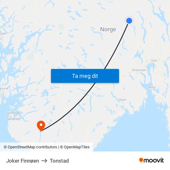 Joker Finnøen to Tonstad map