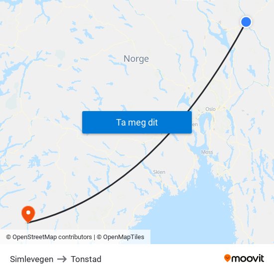 Simlevegen to Tonstad map