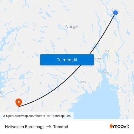 Hvitveisen Barnehage to Tonstad map