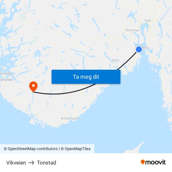 Vikveien to Tonstad map
