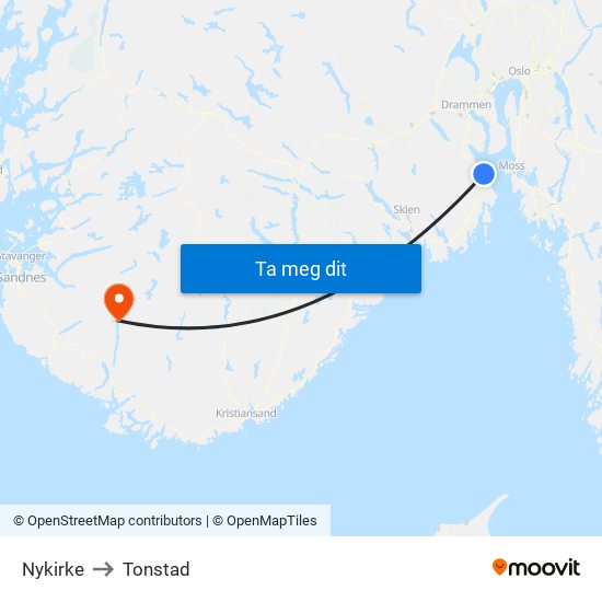 Nykirke to Tonstad map