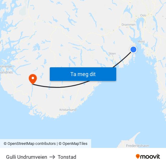 Gulli Undrumveien to Tonstad map