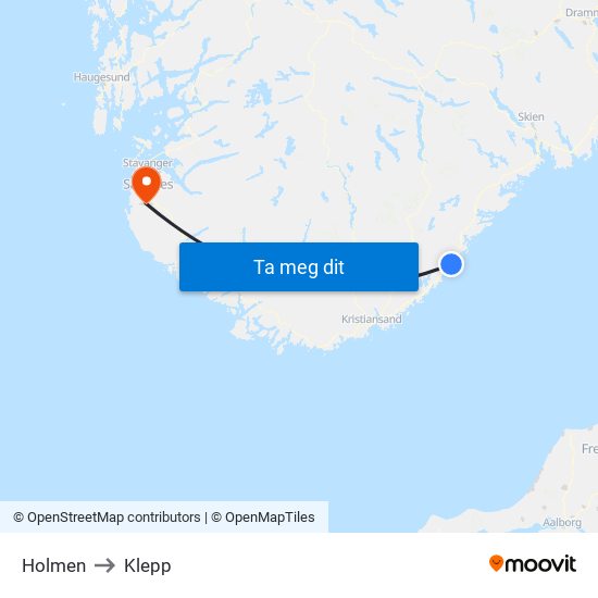 Holmen to Klepp map