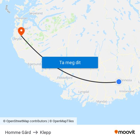 Homme Gård to Klepp map