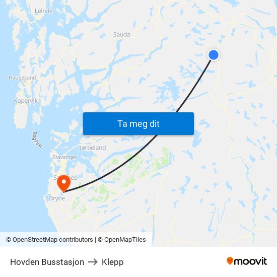 Hovden Busstasjon to Klepp map