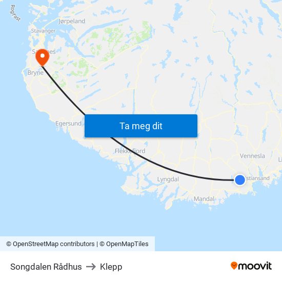 Songdalen Rådhus to Klepp map