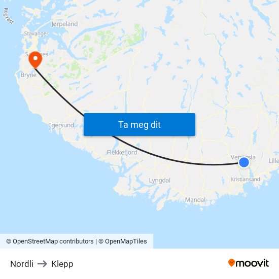 Nordli to Klepp map
