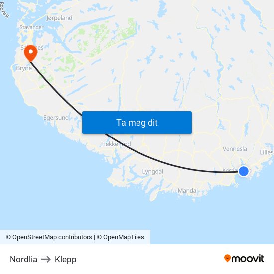 Nordlia to Klepp map