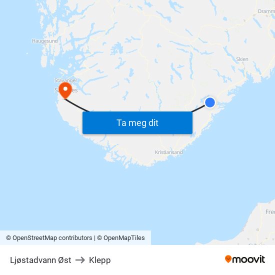 Ljøstadvann Øst to Klepp map