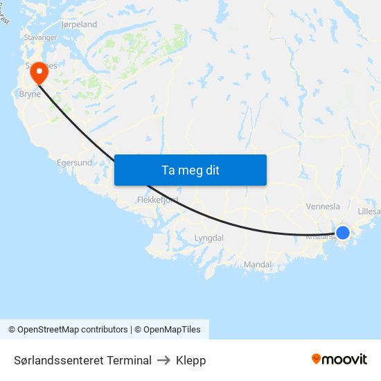 Sørlandssenteret Terminal to Klepp map