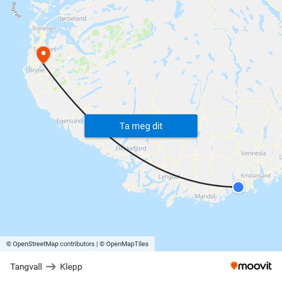 Tangvall to Klepp map