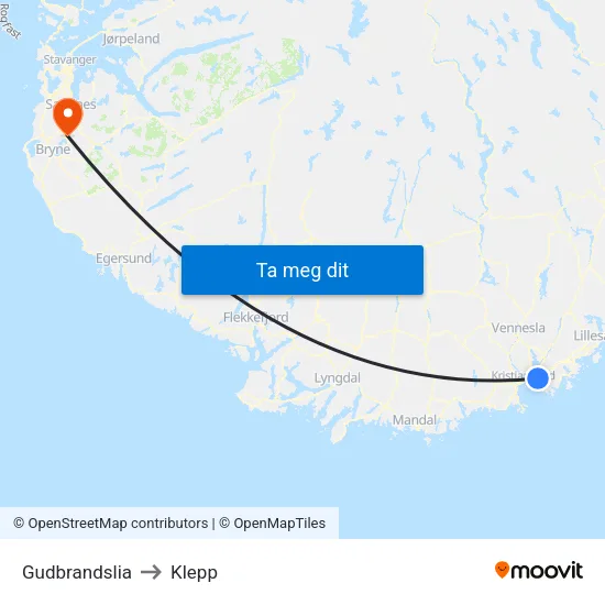 Gudbrandslia to Klepp map