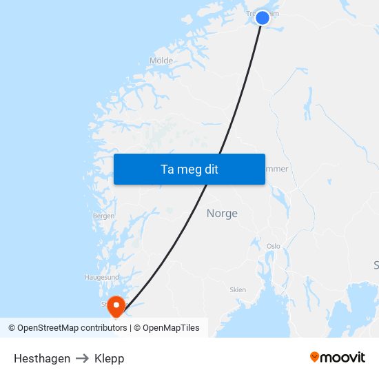 Hesthagen to Klepp map