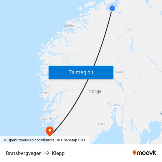 Bratsbergvegen to Klepp map