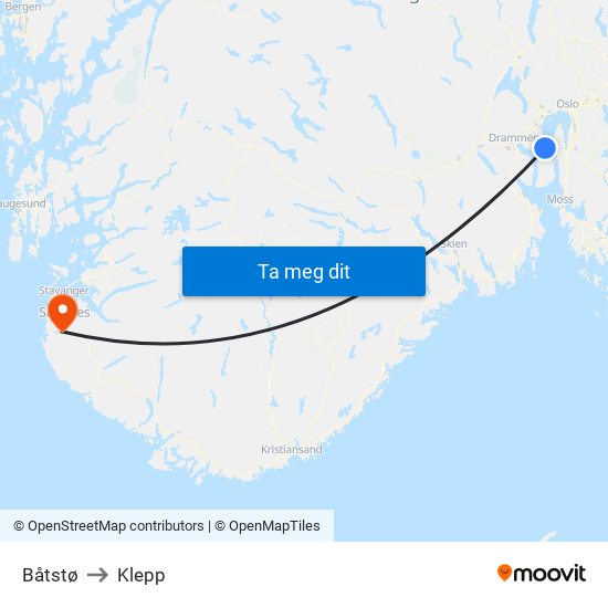 Båtstø to Klepp map