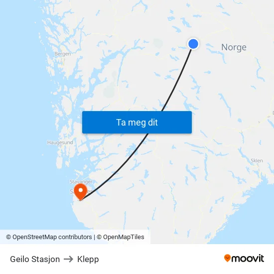 Geilo Stasjon to Klepp map