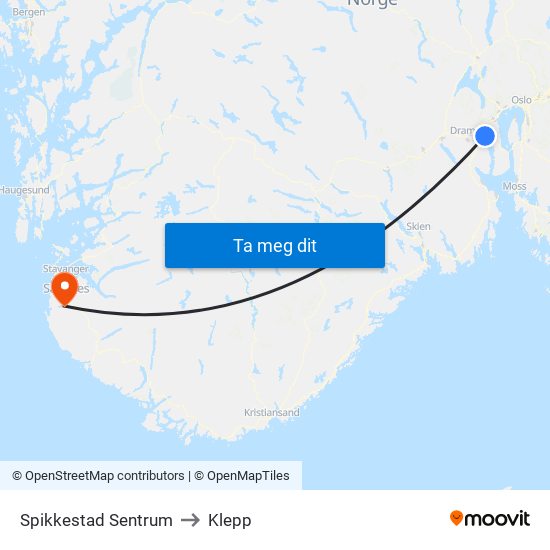 Spikkestad Sentrum to Klepp map