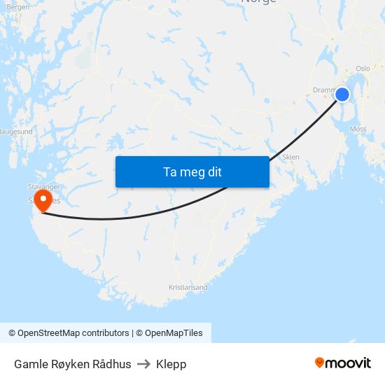 Gamle Røyken Rådhus to Klepp map