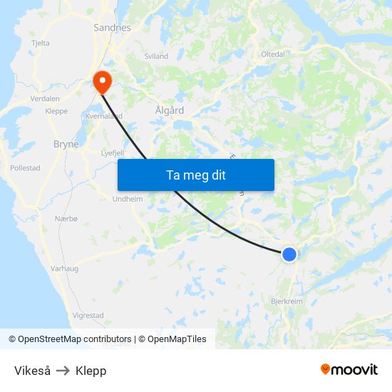 Vikeså to Klepp map