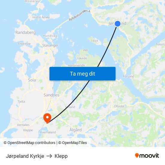 Jørpeland Kyrkje to Klepp map