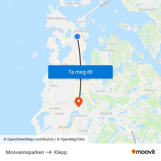 Mosvannsparken to Klepp map