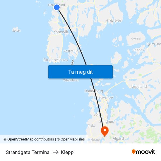 Strandgata Terminal to Klepp map