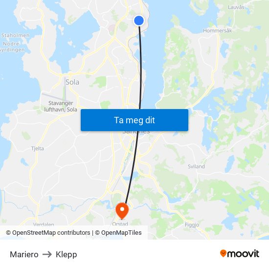 Mariero to Klepp map