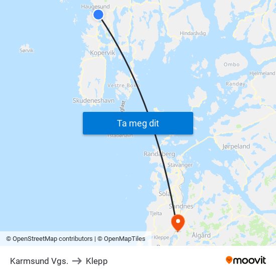 Karmsund Vgs. to Klepp map