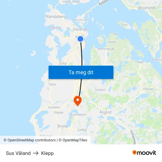 Sus Våland to Klepp map