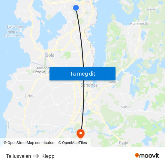 Tellusveien to Klepp map