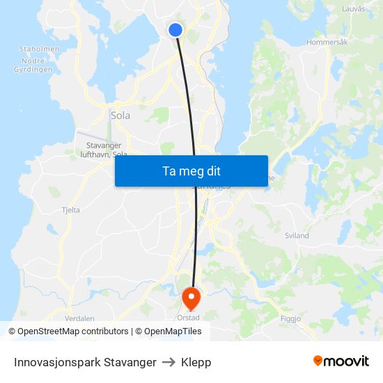 Innovasjonspark Stavanger to Klepp map