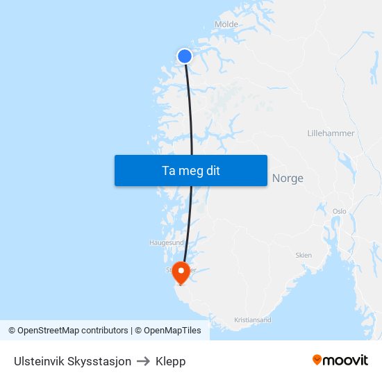 Ulsteinvik Skysstasjon to Klepp map