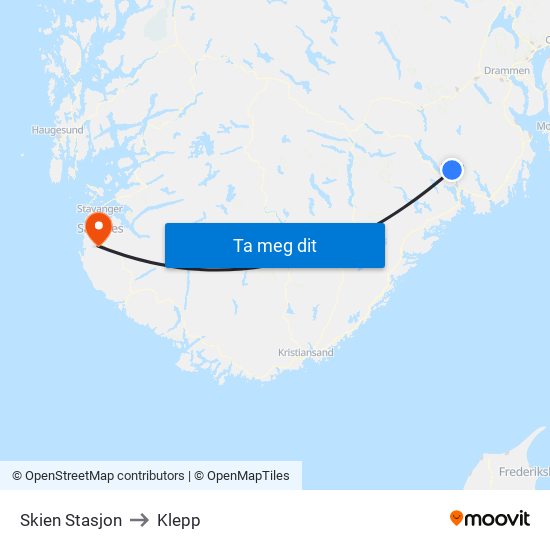 Skien Stasjon to Klepp map