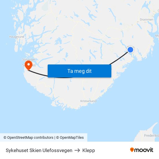 Sykehuset Skien Ulefossvegen to Klepp map