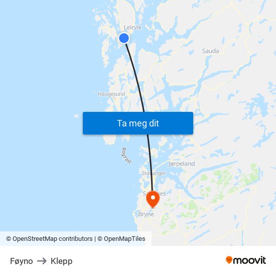 Føyno to Klepp map