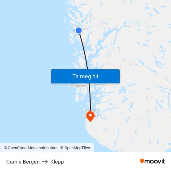 Gamle Bergen to Klepp map