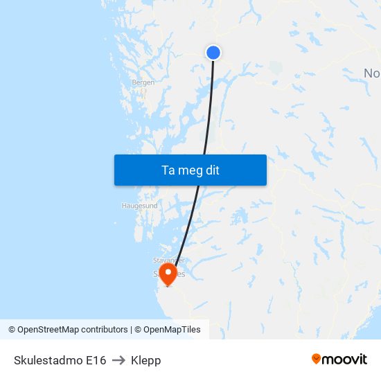 Skulestadmo E16 to Klepp map