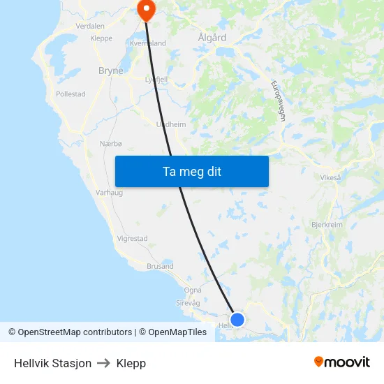 Hellvik Stasjon to Klepp map