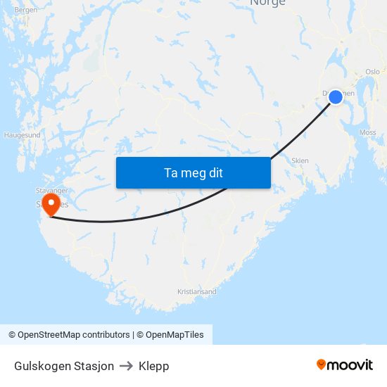 Gulskogen Stasjon to Klepp map