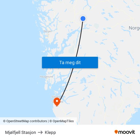 Mjølfjell Stasjon to Klepp map