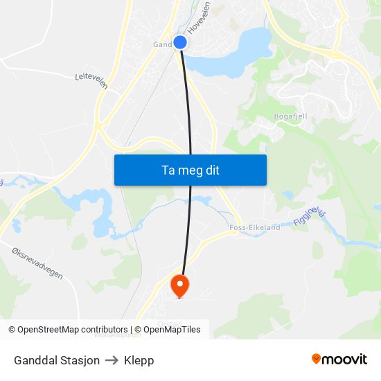 Ganddal Stasjon to Klepp map