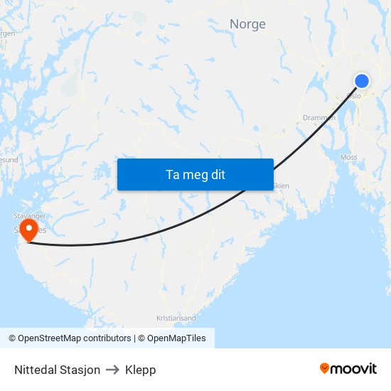 Nittedal Stasjon to Klepp map