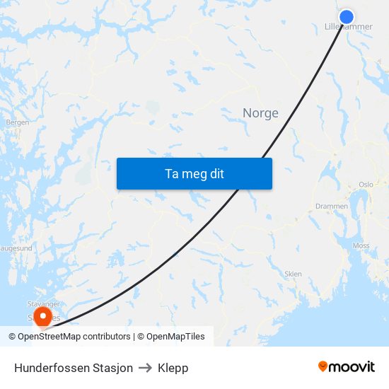 Hunderfossen Stasjon to Klepp map