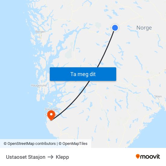 Ustaoset Stasjon to Klepp map